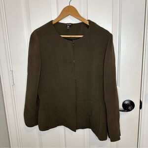 Eileen Fisher Brown Rayon Silk Blend Collarless BlazerJacket Sz S Quiet Luxury
